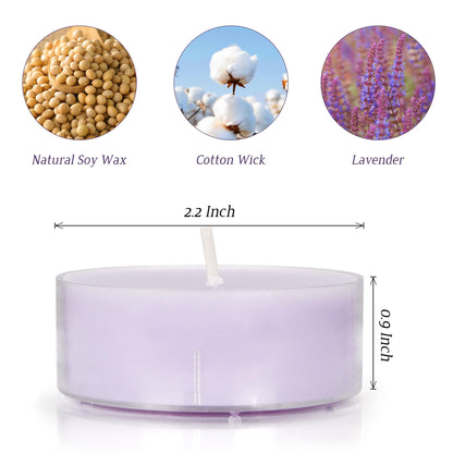 Lavender Scented Tealight Candles, 6 Pcs Natural Soy Tea Lights Candle - 8 Hours Long Burn Time, Extra-Large Smokeless and Clean Burn Tealight Candles for Home Dinner Weddings Party