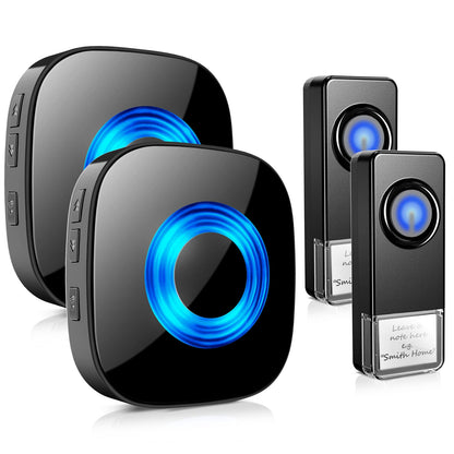 Wireless Doorbell - PHYSEN Door bell Chimes with Mute Mode - 58 Ringtones&5 Volume Levels Operating at 1300-ft Range LED Strobe, 2 Transmitters+3 Receivers Waterproof Doorbell Kit for Home/Classroom