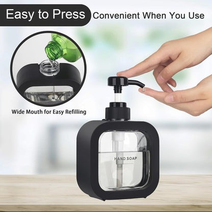 Hand & Dish Soap Dispenser - Modern Black Plastic Pump with Labels for Easy Use