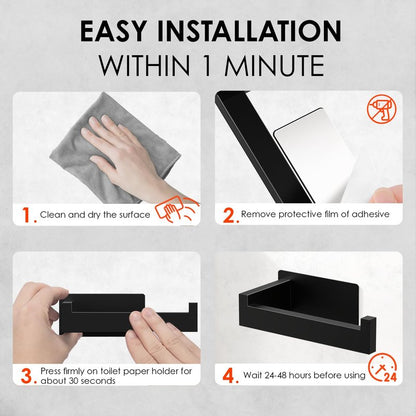 Auxmir Adhesive Toilet Paper Holder, No Drilling Toilet Roll Holder Wall Mount, Premium Thicken SUS304 Stainless Steel, Rustproof Toilet Tissue Holder for Bathroom Kitchen Washroom RV, Black(2 Pack)