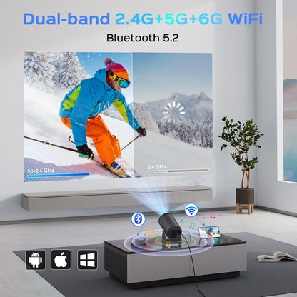 Mini Projector With WiFi and Bluetooth, 180 Rotatable Portable, 150" Smart With Android TV 11, 1080P Support Decoding Projectors 4K, 2.4G/5G WiFi6, Auto Keystone for Home Outdoor Proyector, Iron Grey
