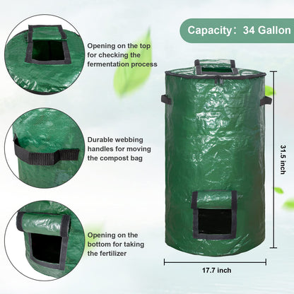 MyLifeUNIT Compost Bins Outdoor, Composting Bin for Outside Garden, Reusable Garden Yard Waste Bag, 34 Gallons (2 Pack, Green)