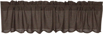 VHC Brands Kettle Grove Window Curtain, Plaid Valance Scalloped, Black, 16x72