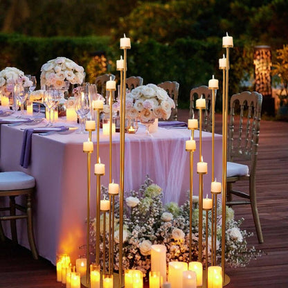 Fullvaseer 2pcs 9 Arm Candelabra,Floor Candle Holders Tall Set for Wedding Aisle Decoration,Gold Candelabras for Fireplace,Candle Stand Fit for Flameless or Wax