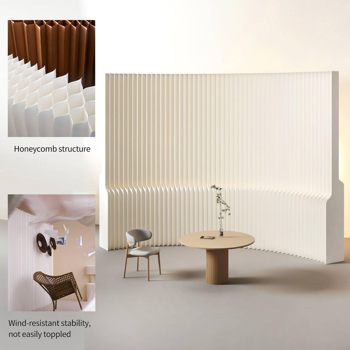 Foldable Paper Room Divider - Portable Privacy Screen for Home Office & Living Room, Freestanding Folding Partition Wall, Easy Setup Room Separation Divider (H78.7in*L157.5in)