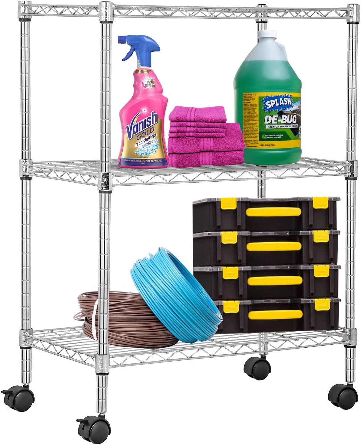 3-Tier 23"x13"x31" 170 lbs PayLessHere | Wire Shelf with Wheels | | Chrome | Adjustable Racks | Heavy-Duty Storage