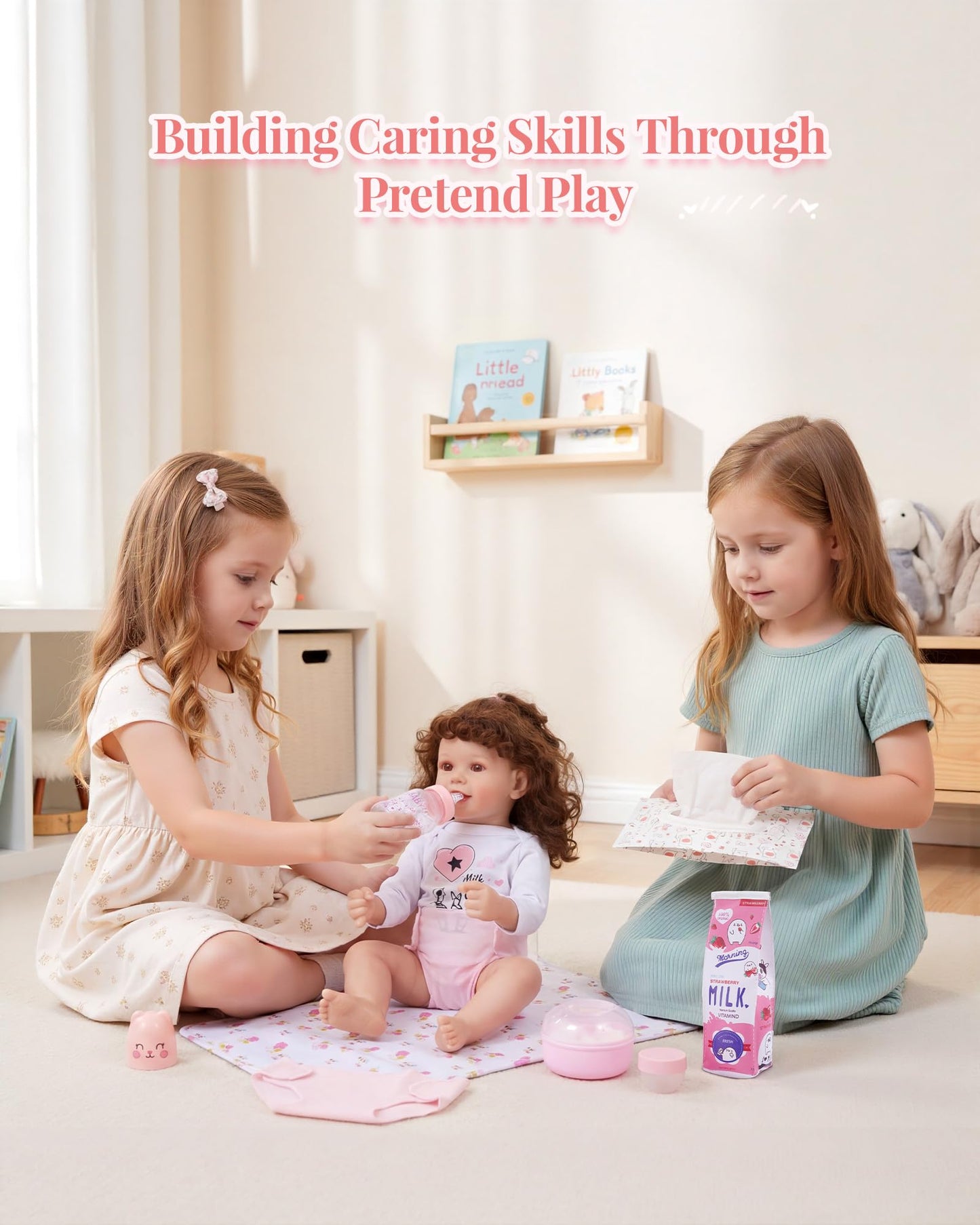 BABESIDE 9 Pcs Reborn Baby Doll Accessories for 17-22 Inch Reborn Dolls, Diaper Bag Set with 2 Diapers, Changing Pad, Bottle, Tissue and Care Set, Great for Children's Pretend Play, Doll Not Included