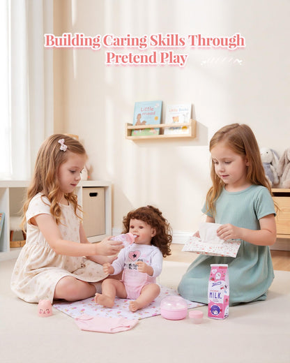 BABESIDE 9 Pcs Reborn Baby Doll Accessories for 17-22 Inch Reborn Dolls, Diaper Bag Set with 2 Diapers, Changing Pad, Bottle, Tissue and Care Set, Great for Children's Pretend Play, Doll Not Included
