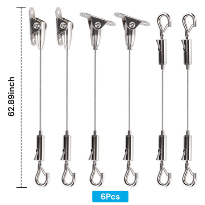 HUYEIOBGD Heavy Duty Picture Hanging Kit with 1.5m Adjustable Stainless Steel Cable, 6-Piece Wire Rope Suspension System for Artwork, Display Signs, Photo Frames, Gallery Walls & Hanging Decorations