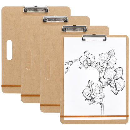 Frcctre 4 Pack 13x17 Inch Artist Sketch Boards with Handle, Portable Wooden Artist Drawing Boards Art Clipboards with Clip and Rubber Bands for Class or Studio Sketching, Drawing, Painting