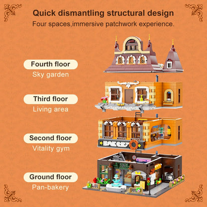 PANTASY European Bakery Building Kit-Landmark Construction Set for Adults & Teens, Featuring a Bakery, Gym, Living Quarters, and Sky Garden
