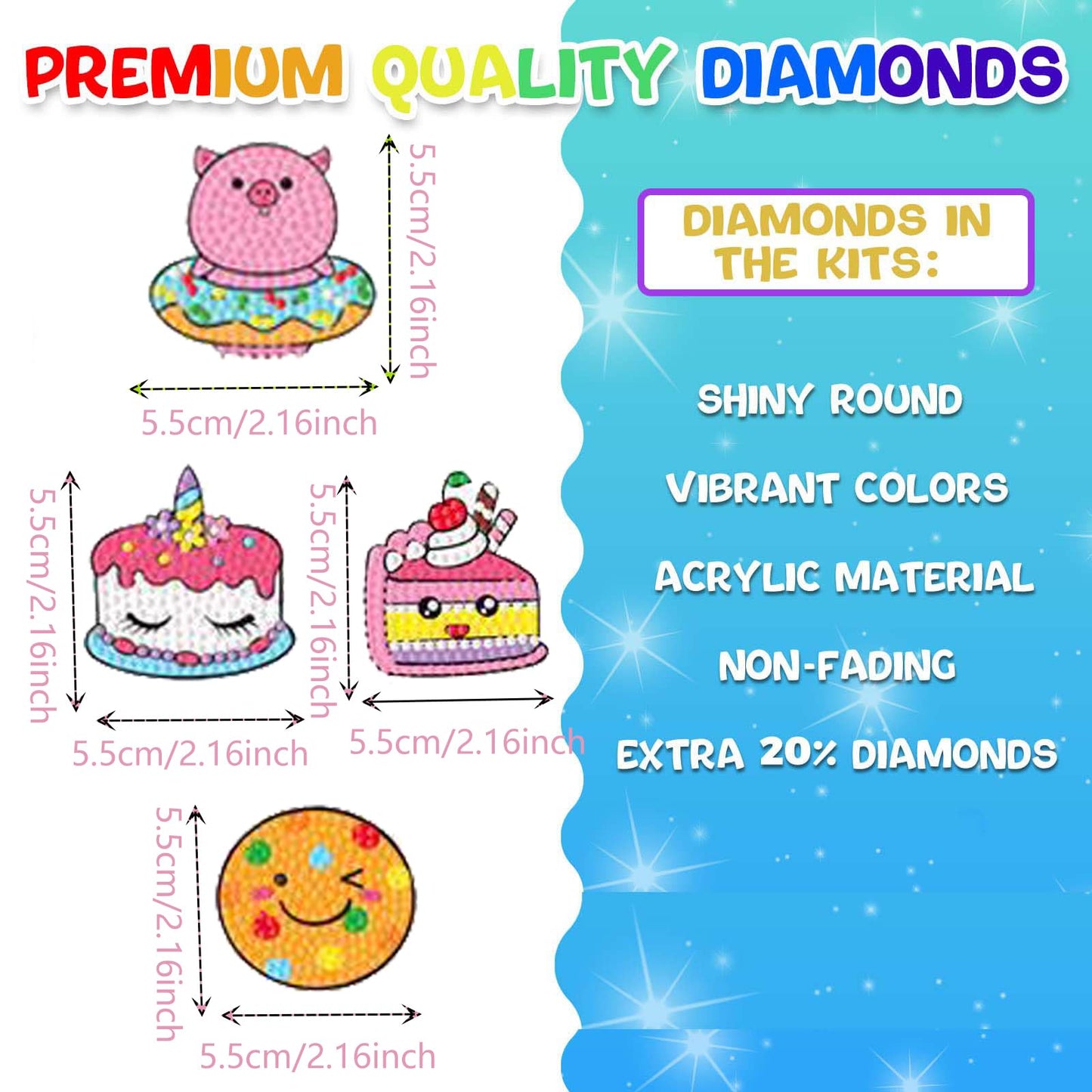 69 Pcs Diamond Art Stickers Kits for Kids, DIY Cartoon Paint by Numbers Diamonds Mosaic Arts Diamond Craft Sticker for Adult Beginners