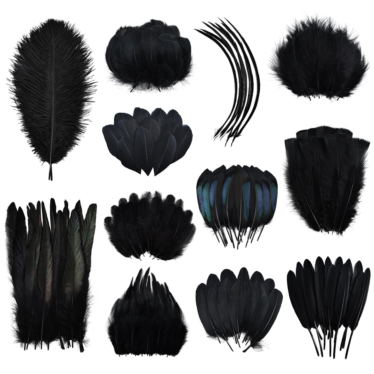 Daieeparty Black Craft Feathers Bulk-360pcs 12 Style Mixed Natural Feathers for Wedding Home,Dream Catcher Supplies and DIY Crafts (Black)