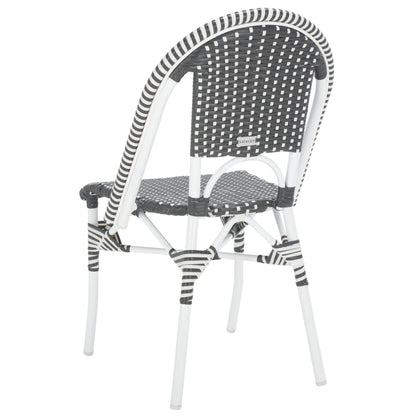 SAFAVIEH Outdoor - Torino Bistro Chair Set of 2 - Grey & White - Faux Wicker & Aluminum Frame - Bistro Side Chair Design - Ideal for Patio, Deck, Sunroom, Dining Area, 18" Seat Height (PAT7550E-SET2)