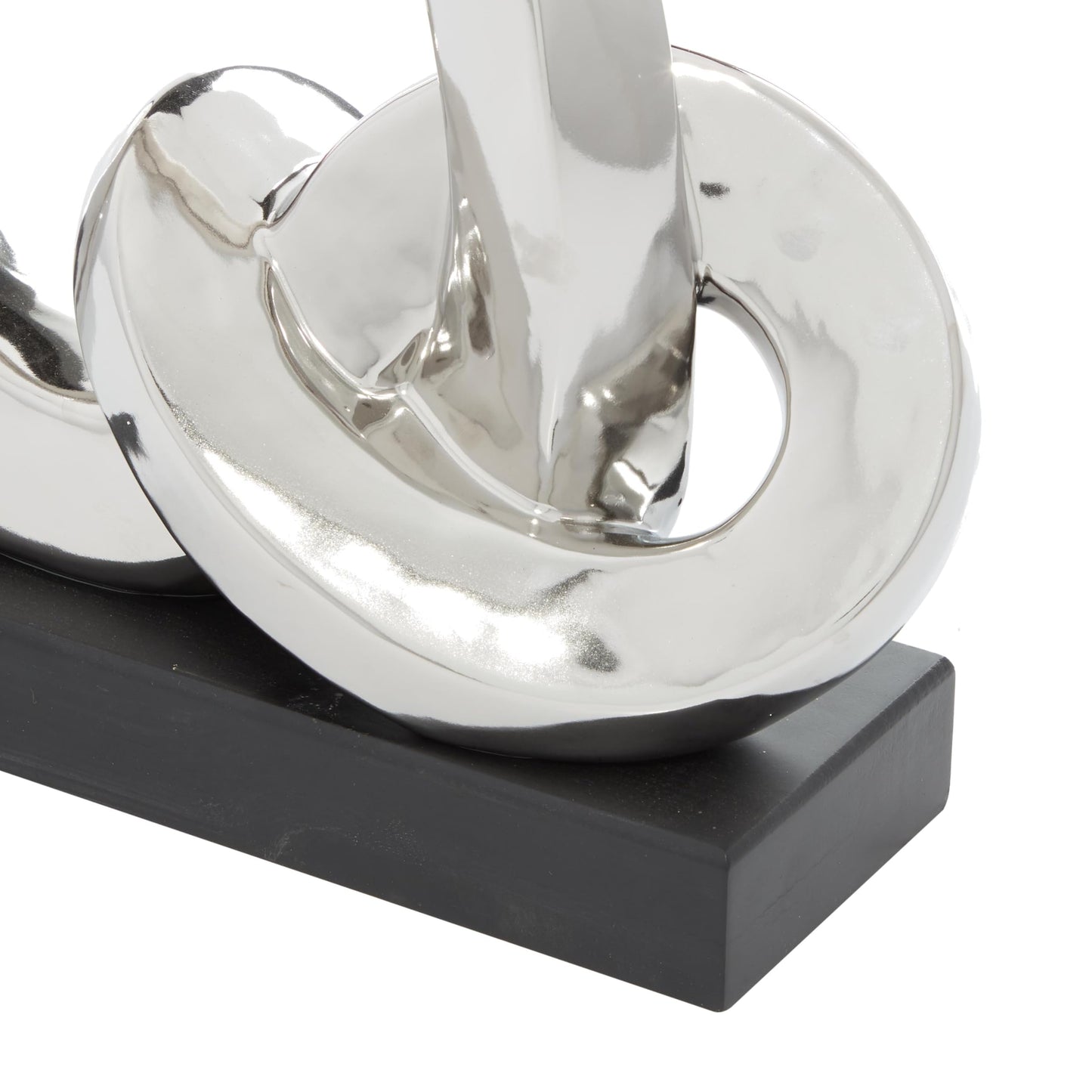 Deco 79 Polystone Abstract Decorative Sculpture Link Home Decor Statue with Black Base, Accent Figurine 12" x 5" x 12", Silver