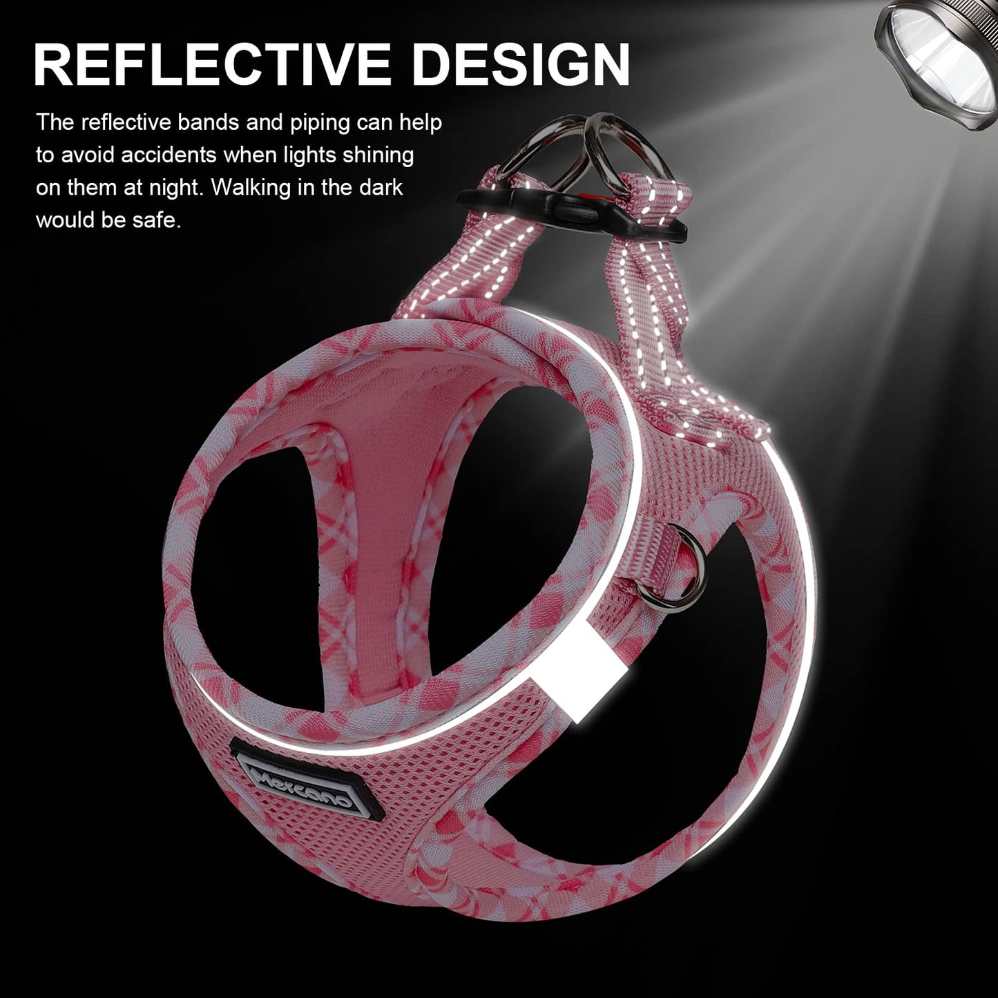 Mercano Soft Mesh Dog Harness and Leash Set, No-Chock Step-in Reflective Breathable Lightweight Easy Walk Vest Harnesses with Safety Buckle for Small Dogs, Cats (Pink, S)