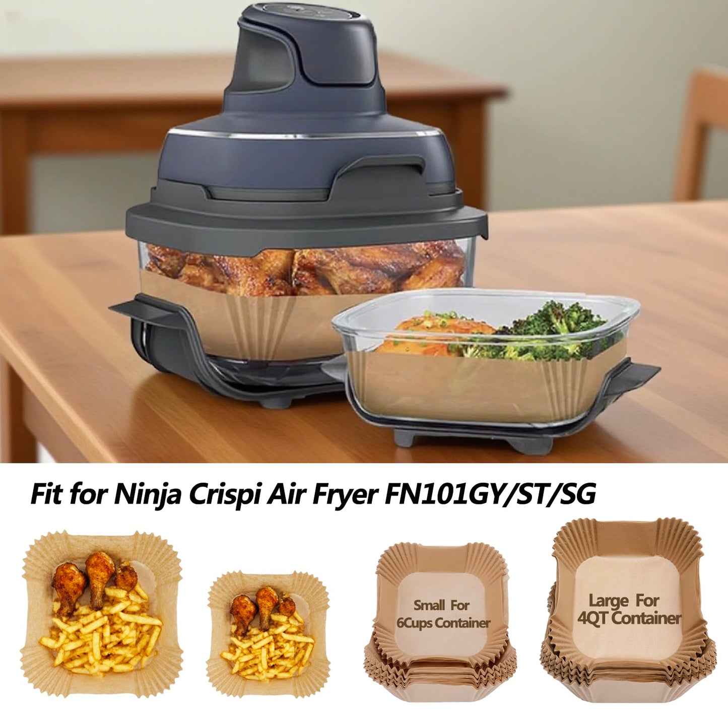 Air Fryer Disposable Paper Liner, 100PCS Food Grade Parchment Liners for Ninja DZ201,Ninja Foodi Dual Air Fryer Accessories Baking Paper (9 * 6, Natural)