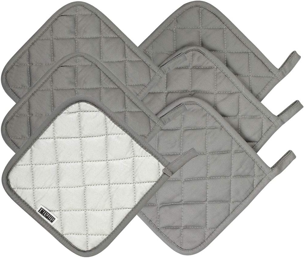 6 Pack Cotton Pot Holders Set, 7 Inch Heat Resistant Hot Pads for Cooking and Baking, Dark Grey