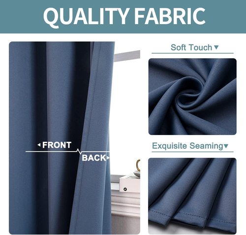 ChrisDowa Blackout Curtains - Thermal Insulated Room Darkening Panels | 102 Inches Long, Stone Blue, 2-Pack