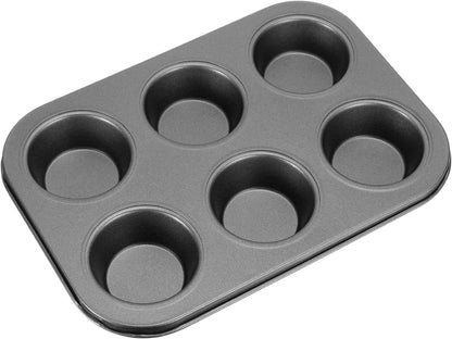 uxcell 6-Cup Non-Stick Cupcake Pan, Round Muffins Baking Pan, Carbon Steel Cake Molds for Baking, Grey