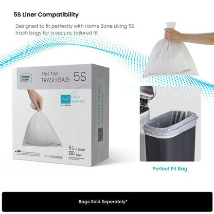 Home Zone Living 1.3 Gallon Small Trash Can with a Lid and Step Pedal, Stainless Steel with Slim Ribbed Design for Home and Office, Silver, 5 Liters