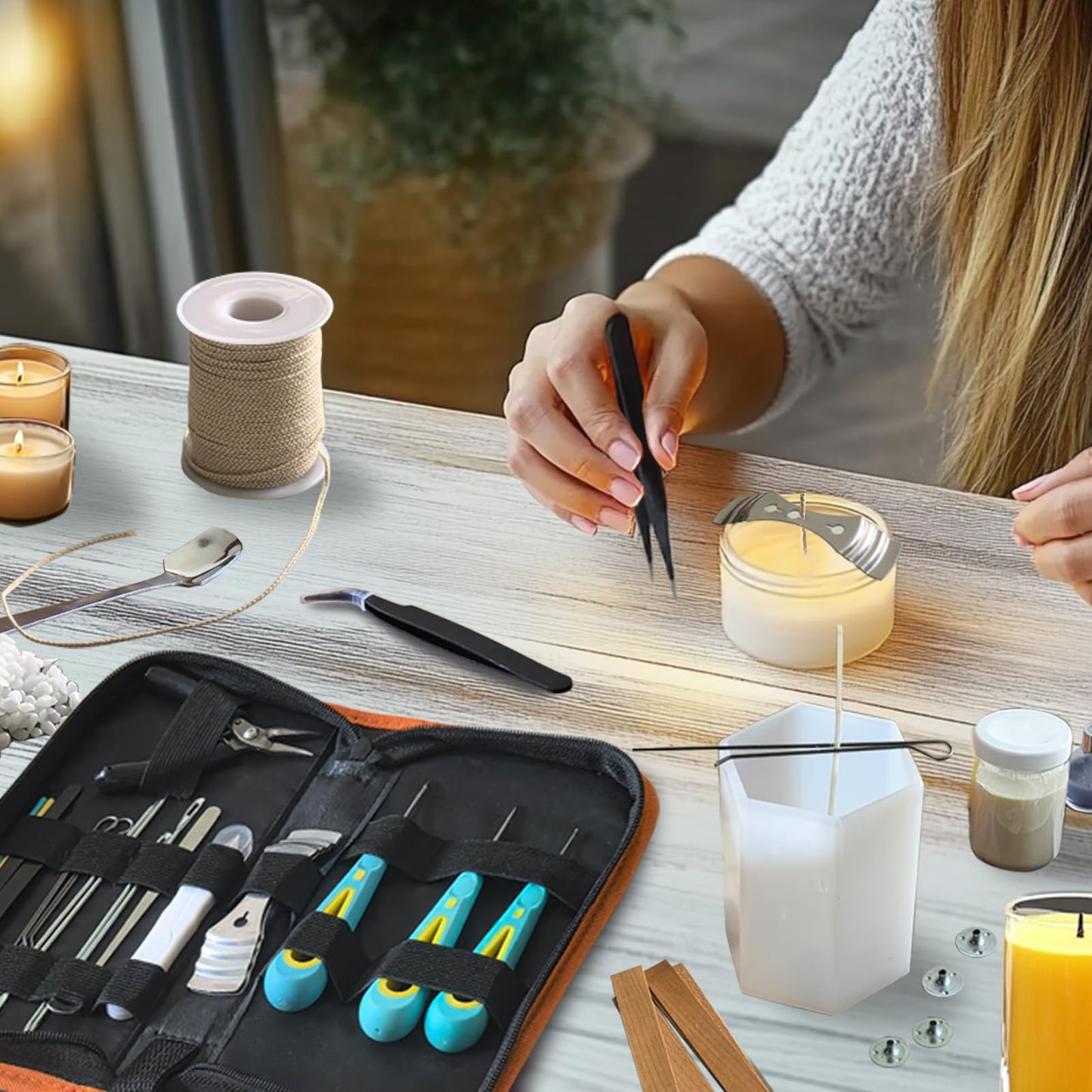 Candle Making Kit for Adults Beginners with Storage Bag, Candle Making Supplies Used for Punching and Inserting Candle Mold Wicks, Candle Making Tools Including Punching Needle with Hook and Large Eye
