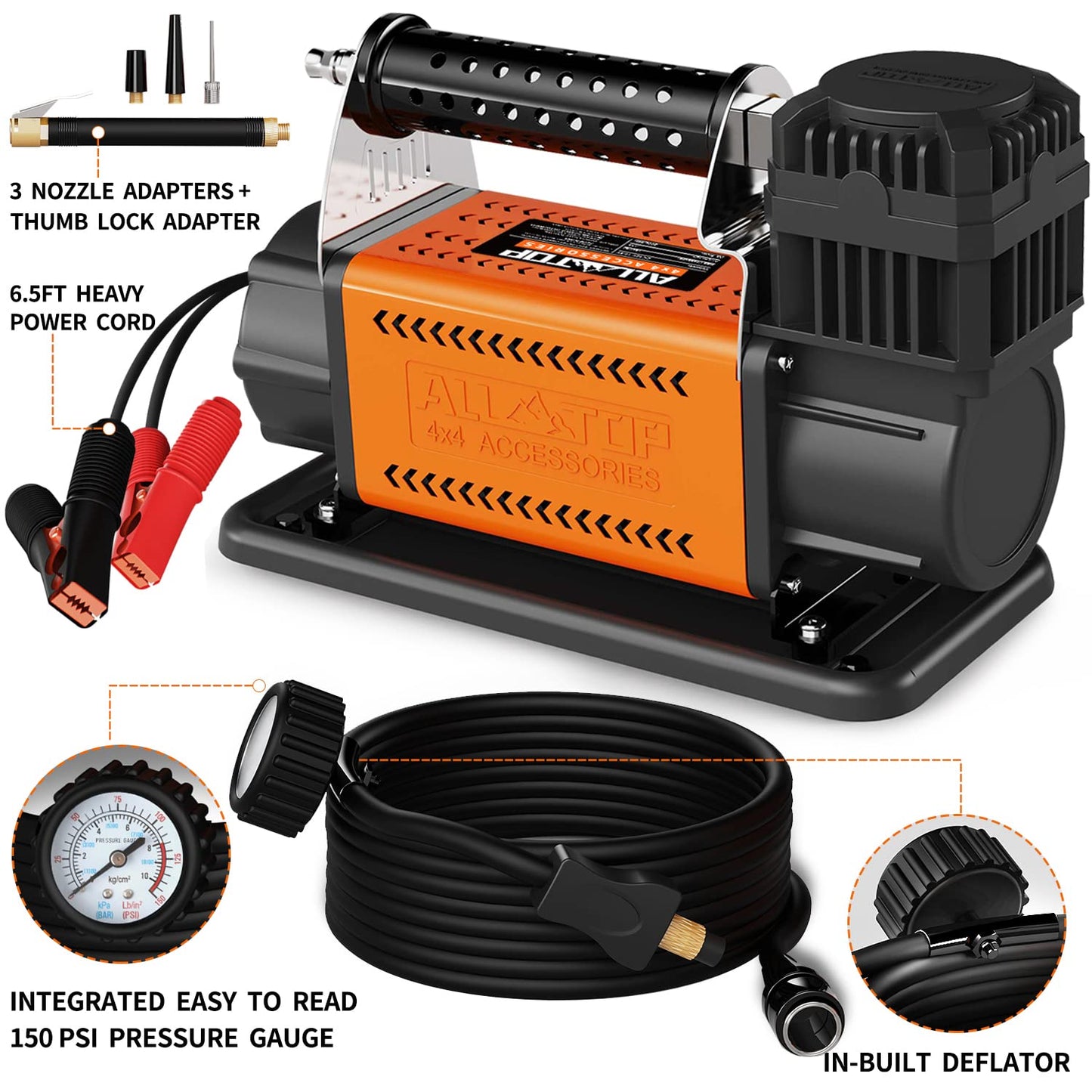 ALL-TOP Air Compressor Kit, 12V Portable Inflator 7.06CFM, Offroad Air Compressor for Truck ,Air Pump for Car Heavy Duty, Max 150PSI for SUV 4x4 Vehicle RV Tire