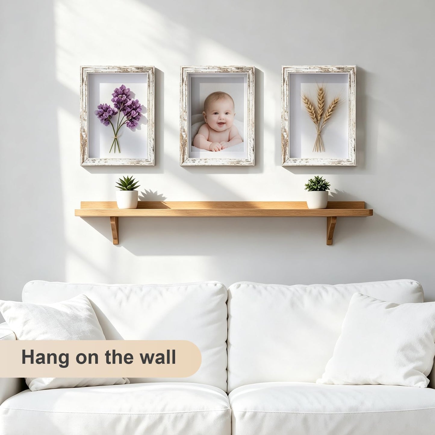 4 Pack 8"x 10" Shadow Box Frames Display Cases Wood Deep Shadowbox for Photos, Dried Flowers, Handicrafts Picture Frames for Wall Tabletop (Distressed White, 8x10)