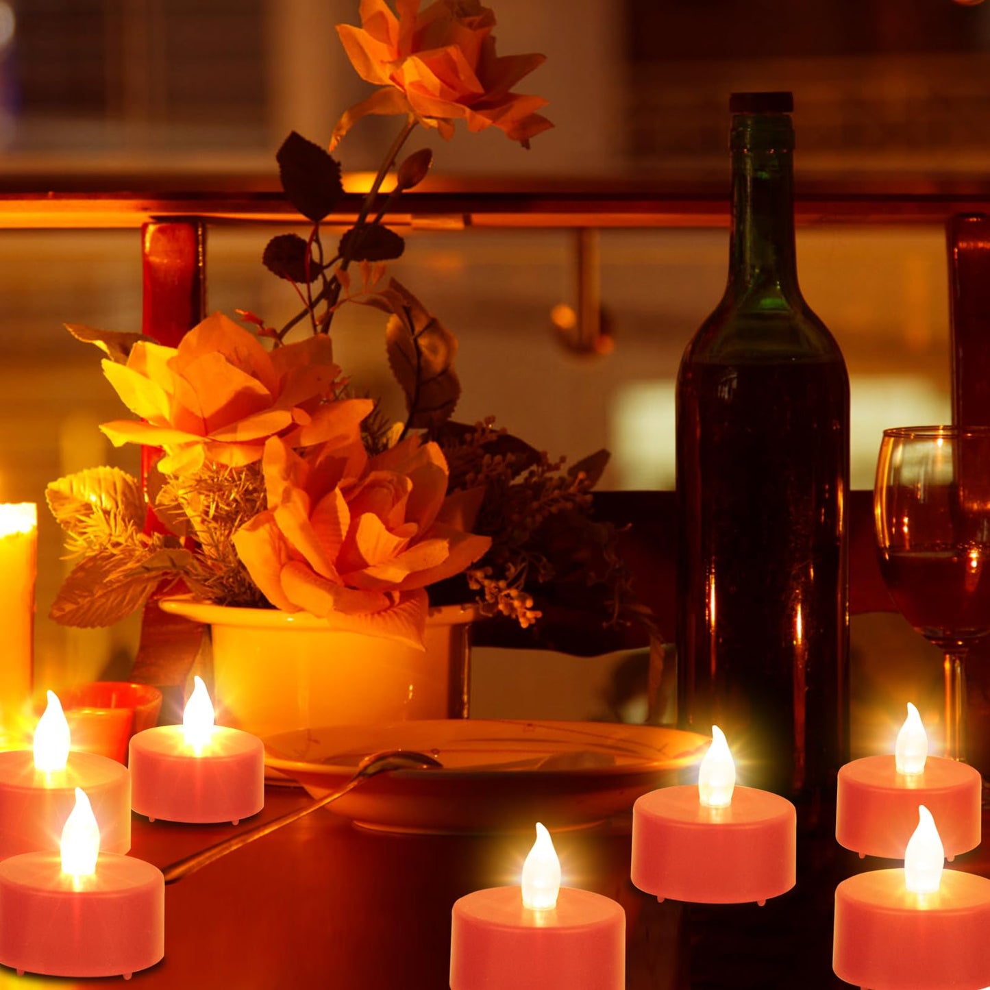 Hanzim LED Tea Lights Candles- 50PACK Red Flameless Candles Realistic and Bright Flickering Long Lasting 200Hours for Holiday Celebration,Party, Home Decoration,Battery Operated