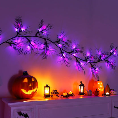 Joyhalo Halloween Garland with Lights Decorations with Bat Lights,Battery Operated 6FT 48 LED Halloween Willow Vine Twig Garland for Mantle,Wall,Fireplace and Halloween Decorations