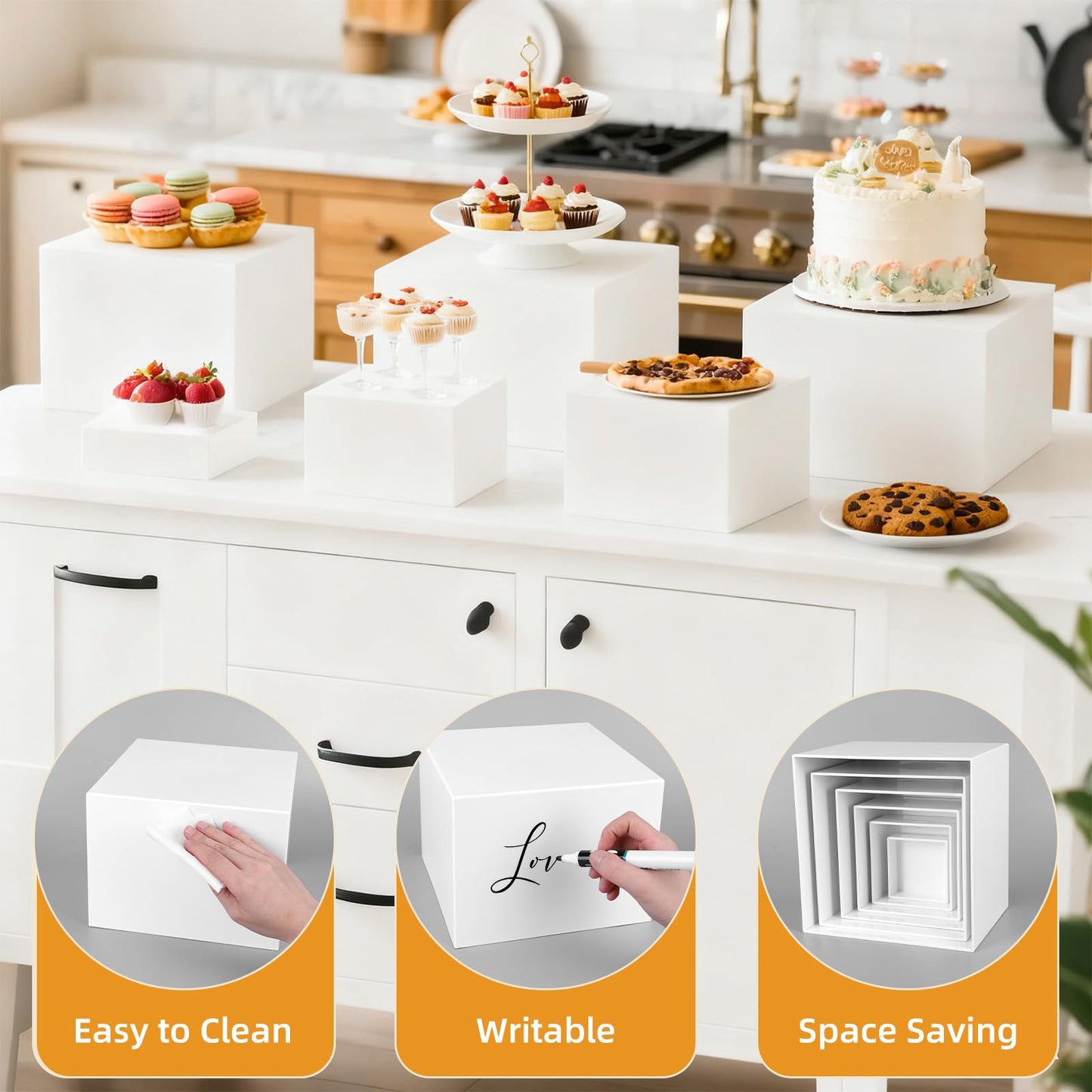 6PCS Buffet Risers，Large Food Risers for Buffet Table, Dessert Table Display Set,Food Stands for Display Party，Collectibles Jewelry Display Stand, Acrylic Cube Boxes big size(8"-7"-6"-5"-4"-3")