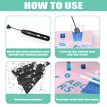 Upgraded Resin Mixer, Handheld Rechargeable Mixer with Minimizing Bubbles,Epoxy Resin Mixer for Resin, Silicone Mixing, Resin Molds, DIY Crafts (Included 4 pcs Paddles) (Black)