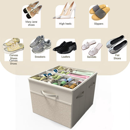 BFLBFL 2 Pack Shoe Organizer for Closet, Clear Foldable Shoe Storage Containers Fits 14 Pairs,Shoe Storage Bins Baskets Boxes with Reinforced Handles Beige Shoes Organize