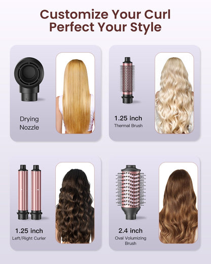 5-in-1 Hot Air Styler Wrap, High-Speed Hair Dryer Brush Blow Dryer with 2 Auto Wrap Curlers for Curling, Straightening, Volumizing, Fast Drying & Frizz-Free Styling for All Hair Types
