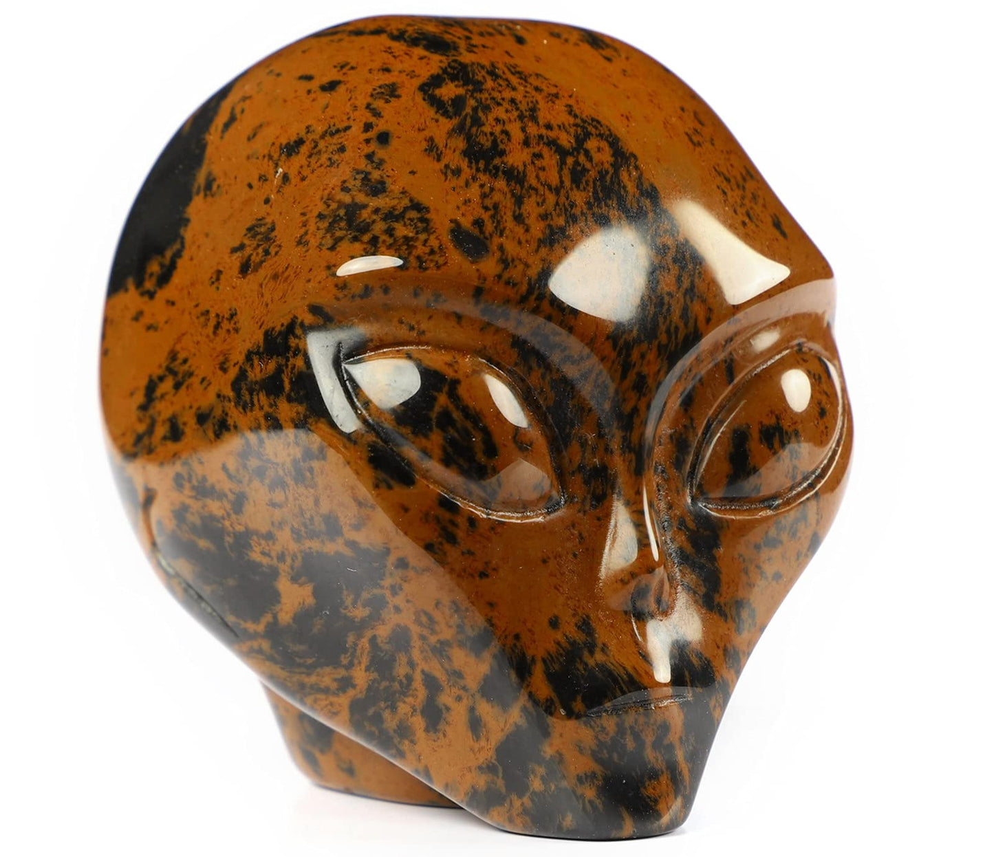 Skullis 2.0" Mahogany Obsidian Crystal Alien Skull, Hand Carved Gemstone Fine Art Sculpture, Reiki Healing Stone Statue.1340