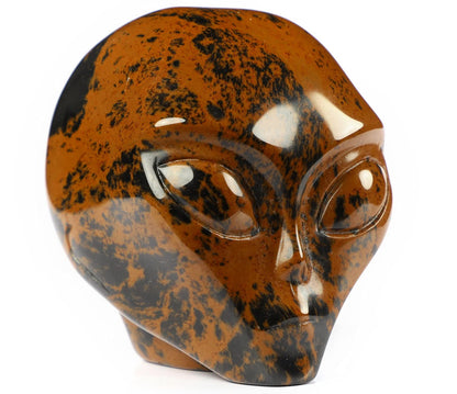 Skullis 2.0" Mahogany Obsidian Crystal Alien Skull, Hand Carved Gemstone Fine Art Sculpture, Reiki Healing Stone Statue.1340