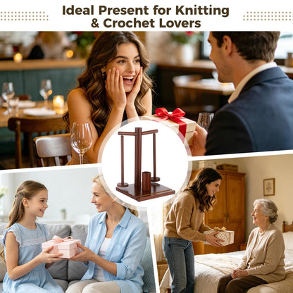 Wooden Yarn Holder for Crocheting and Knitting, Upgraded Metal-gripping Rotating Yarn Winder Ball Spinner with Spindles & Hook Storage for Knitting, Ideal Present for Crochet Accessories Tools