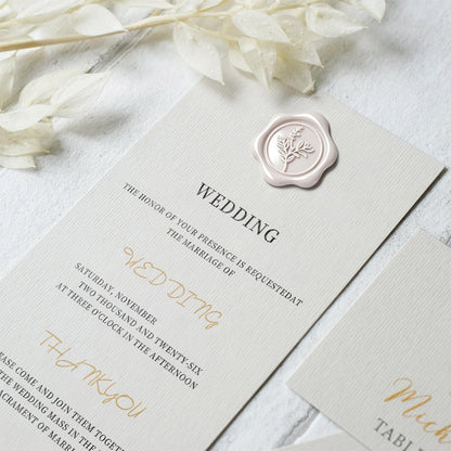 Pollize 50PCS Champagne Wax Seal Stickers 5 in 1, Wedding Envelope Seal Stickers, Self-Adhesive 3D Leaf Design Wax Seals for Invitation, Gift Wrapping, Graduation Party (Leaf Styles)