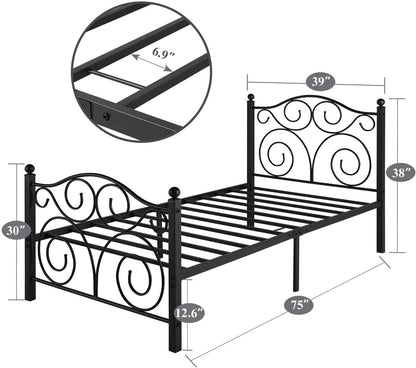 VECELO Twin Size Bed Frame with Headboard/Footboard, Mattress Foundation with Steel Slat Support, Under Bed Storage, No Box Spring Needed, Easy Assembly, White