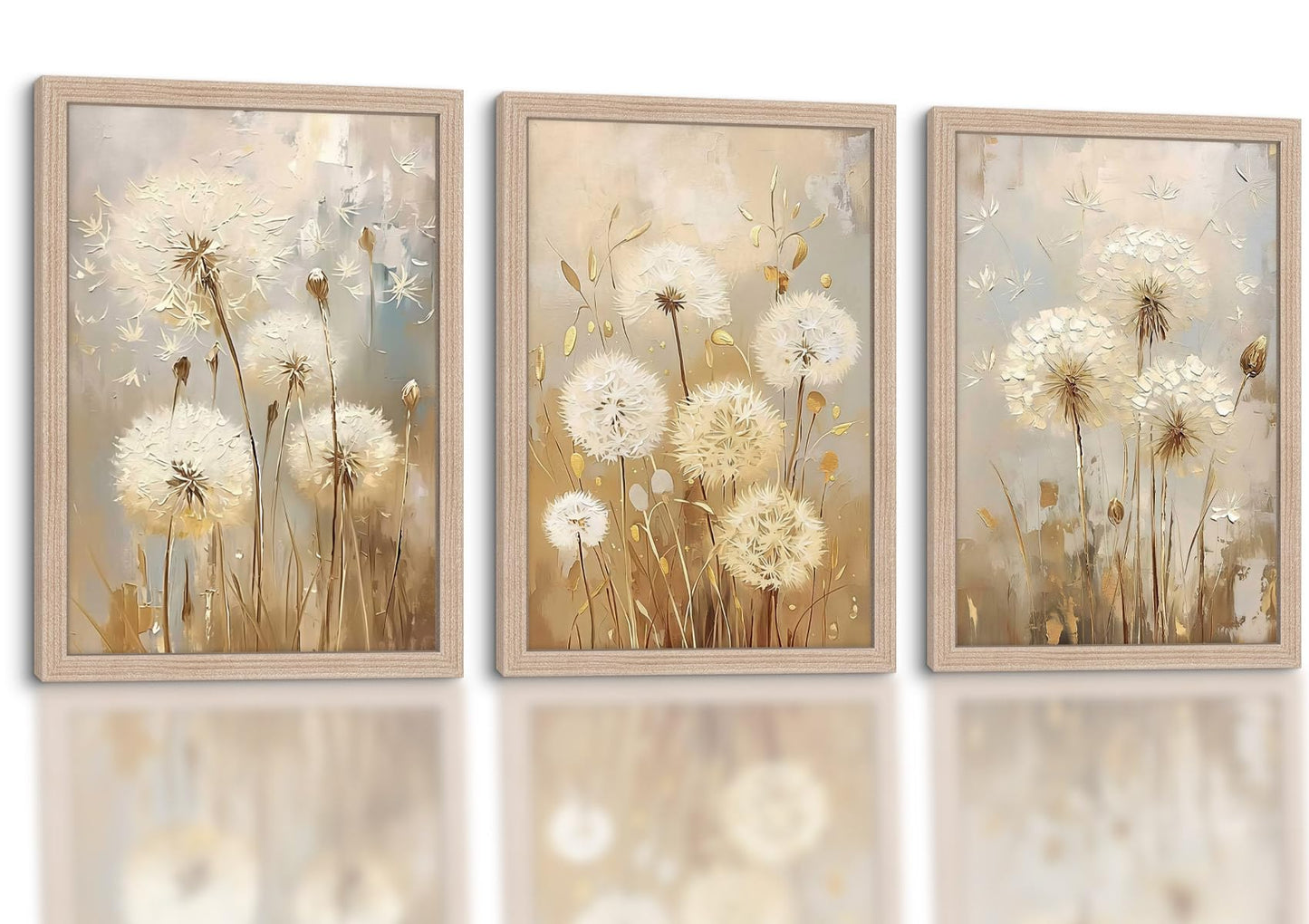 3 Pcs Framed Modern Dandelion Wall Art Canvas Painting Floral Image Oil Painting Style Poster Gallery Art Print Wall Decoration Print Living Room Bedroom Hallway 12x16 inch Ready to Hang