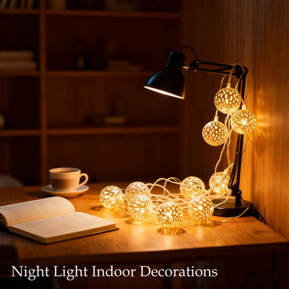 USB & Battery Operated Pattern Lanterns String Lights, Decorative Fairy Boho Light for Home Bedroom, 9.8ft 20 LED Gold Moroccan Globe Diwali Decoration for Christmas Birthday Party (Warm White)