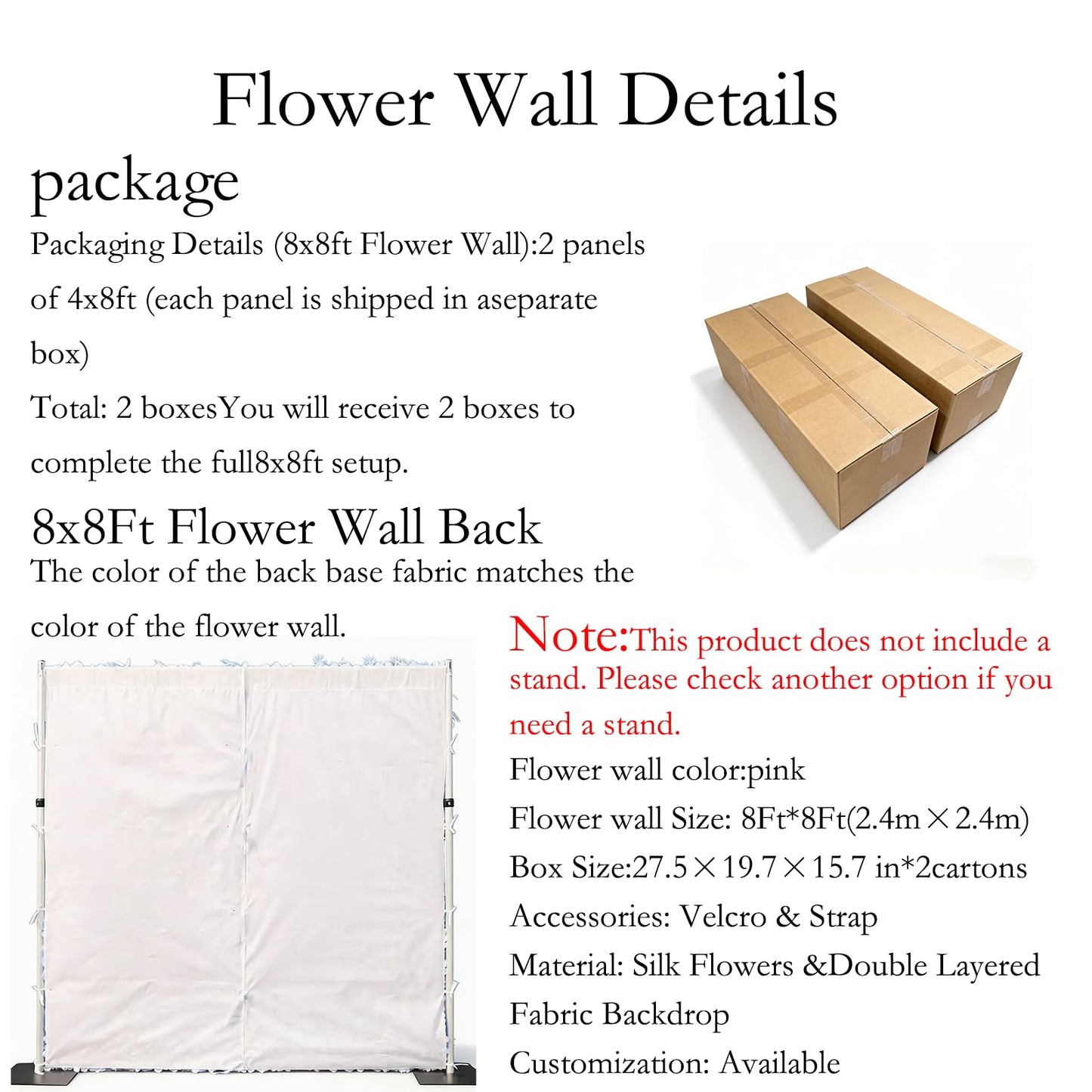 5D Realistic Rose Flower Wall Backdrop, 8×8FT Reusable Flower Wall Panel, Easy to Install & Store, Ideal for Wedding, Birthday Party & Home Decoration, Pink-to-White Gradient, Without Stand