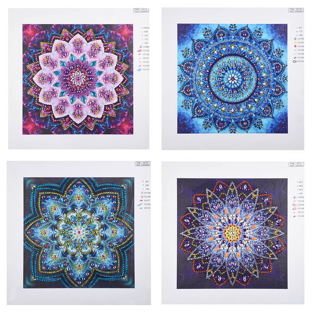 VVBAOZI 4 Packs Small Diamond Art Kit for Adults, DIY Mandala Diamond Painting Kits with Tools, Partial Drill Gem Art by Numbers for Home Wall Decor(Canvas Size: 9.84"x9.84")