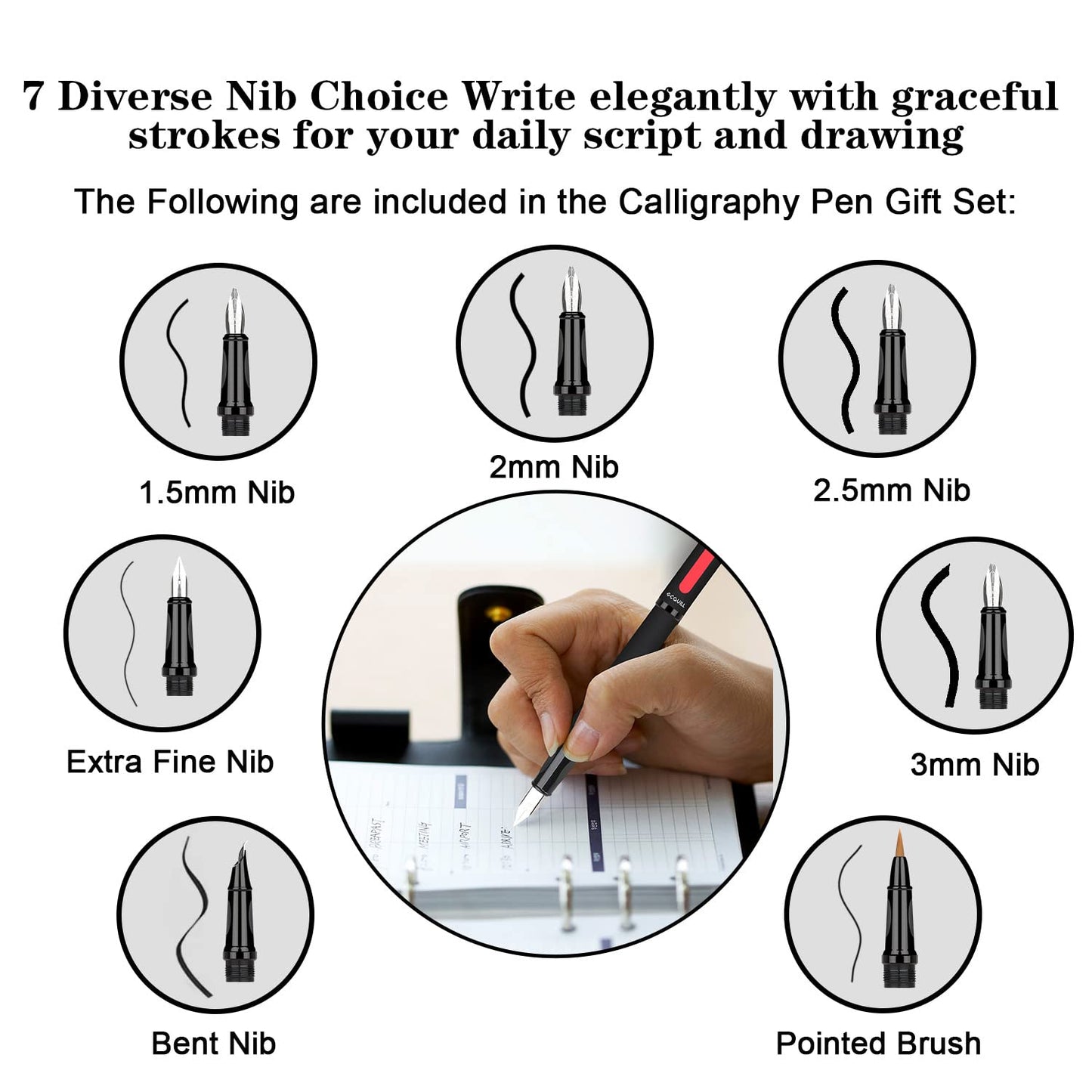 GC QUILL Calligraphy Pens Set 64pcs - Calligraphy Fountain Pen Set with 3 Fountain Pens, 7 Varied Nibs, 54 Ink Cartridges(10 Colors) - Writing, Drawing and Calligraphy Practice for beginner GC-F354