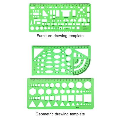 6 Pieces Plastic Measuring Templates Building Formwork Stencils Geometric Drawing Rulers for Office and School, Clear Green