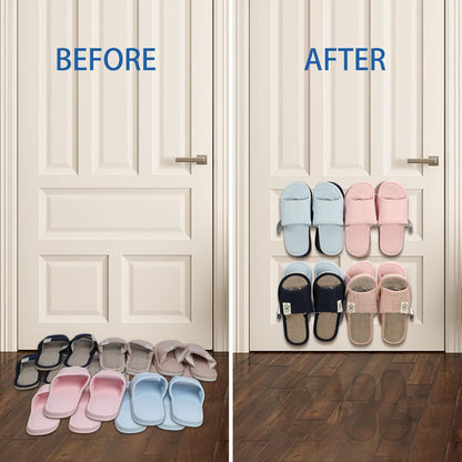 8 Set 2 Lavezee Wall Hanging Shoe Rack Organizer Pairs Sandals Slippers, of Silver Metal Mounted Shoe Storage Holder
