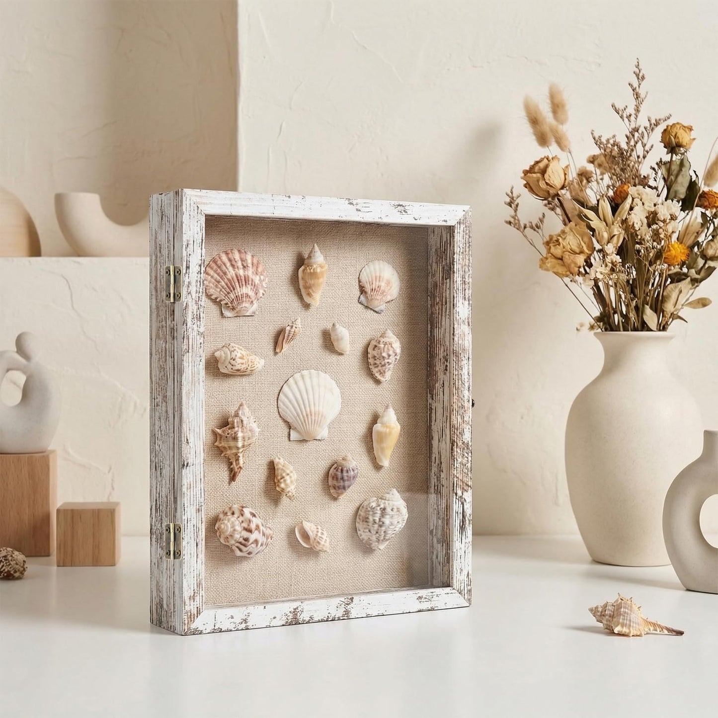 Shadow Box Frame11×14 Display Case with Linen Back, Real Glass Window Door with Hinge, Memorabilia Medals Wedding Bouquet Collections Picture Frame Memory Box for Keepsakes