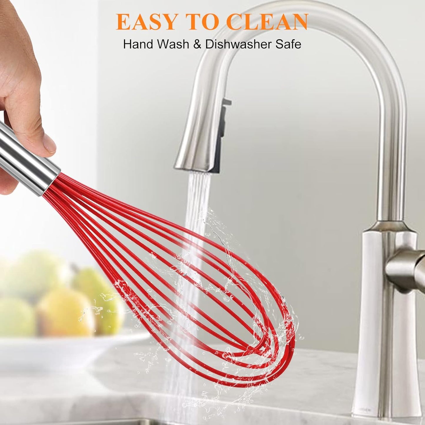 NileHome Commercial Stainless Steel Whisk Set, 3 Pack Small Whisks (8" 10" 12") with Silicone Non-Stick Coating (Red)