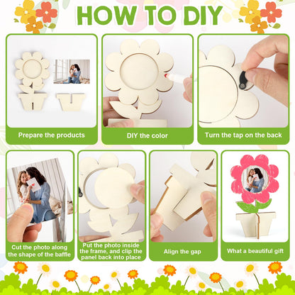 8Pcs Flower Spring Wood Crafts to Paint, Wooden Flowers Picture Frame for Craft, 3D Unfinished Spring Picture Frame Craft for Painting, DIY Mother’s Day Gifts Flower Cutouts for Painting Decorations