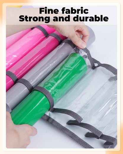 UCEC 12 Compartment Vinyl Roll Storage Organizer, Clear PVC, Hanging Wall Mount for Cricut Vinyl, Gift Wrap, Craft Paper